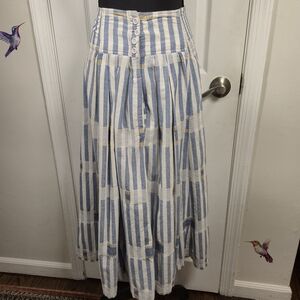 Angelique Vintage 1988 Blue Striped Cotton Gauze Maxi Skirt Coastal Boho M